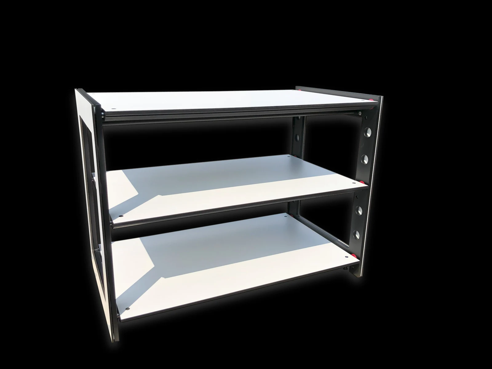 ITO audio rack showing its open frame, shelves and support connections