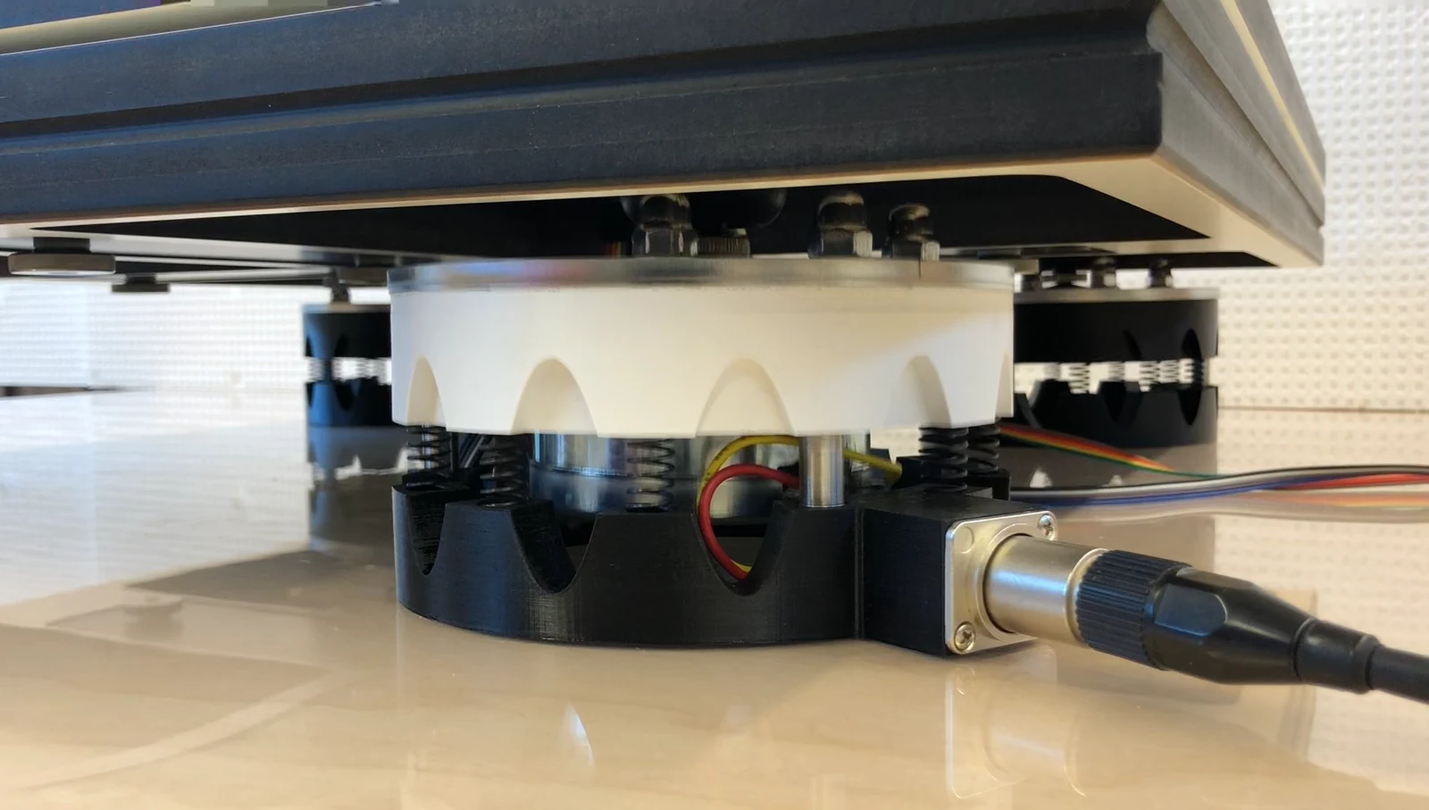 Shaker unit beneath a Silencer platform during development testing